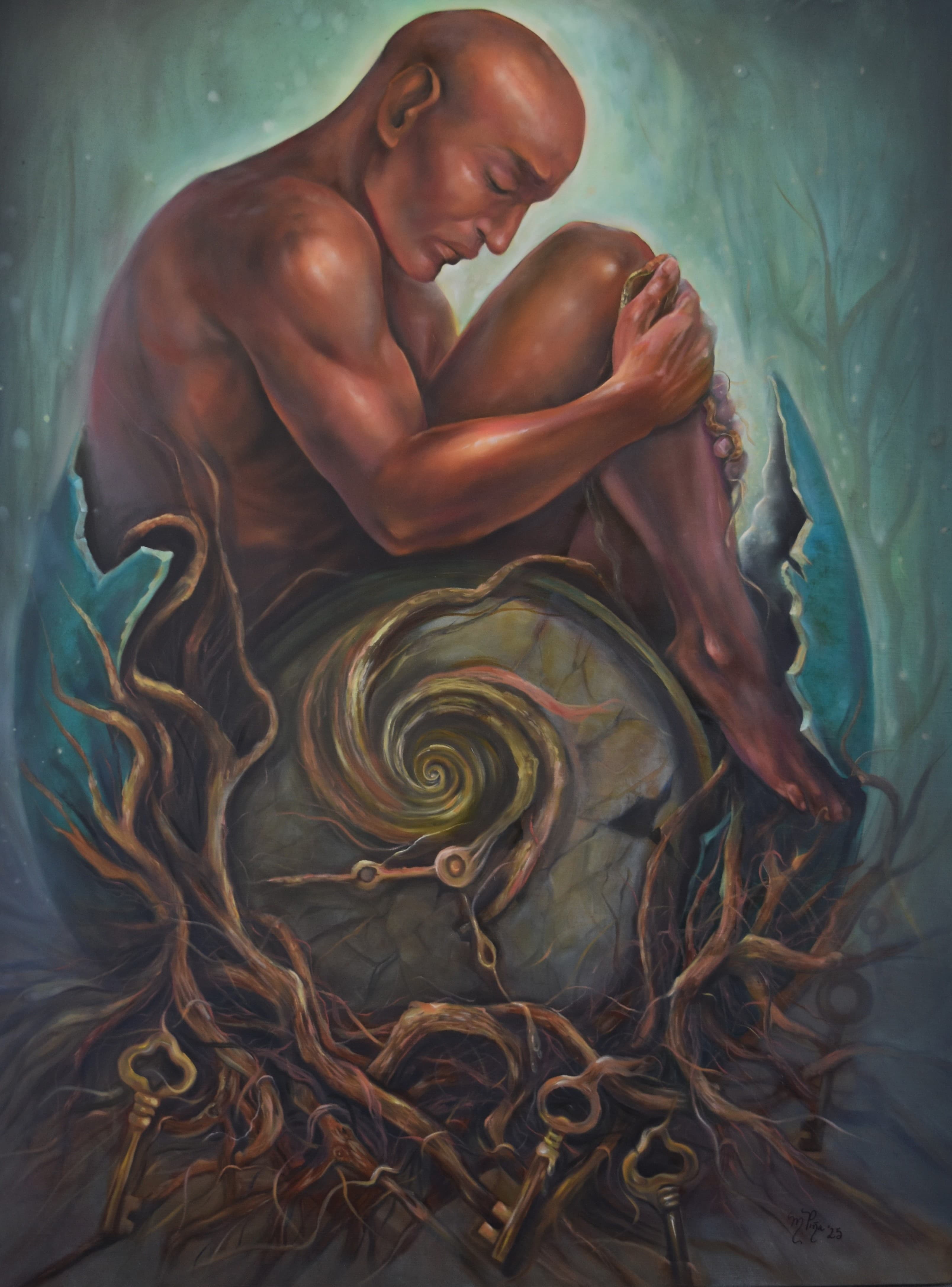 Hombre que regresa al ave sagrada